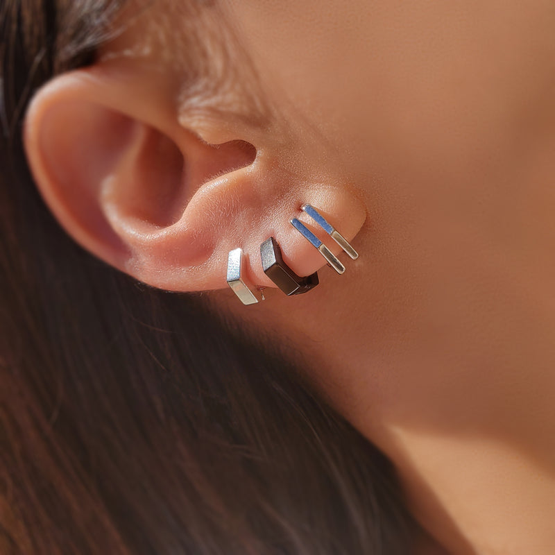 VICTORIA EARRINGS - HEXAGON HUGGIE HOOP EARRINGS
