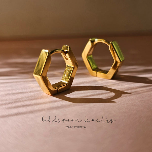 VICTORIA EARRINGS - HEXAGON HUGGIE HOOP EARRINGS