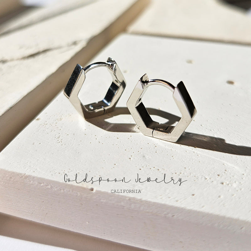 VICTORIA EARRINGS - HEXAGON HUGGIE HOOP EARRINGS