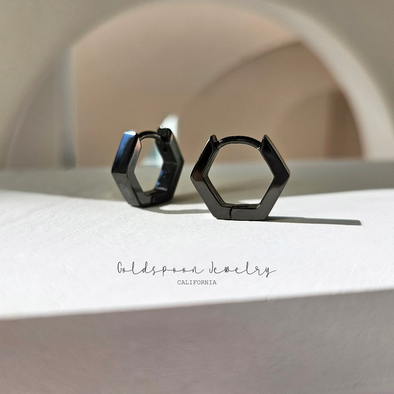 VICTORIA EARRINGS - HEXAGON HUGGIE HOOP EARRINGS