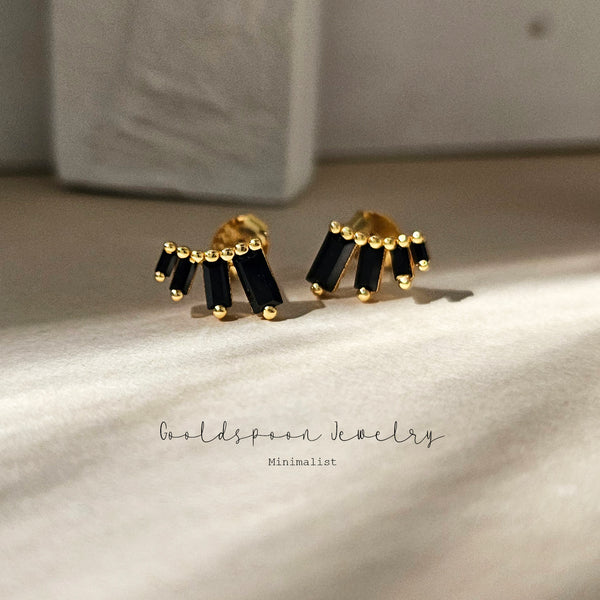 TALISSA EARRINGS - BLACK BAGUETTE MINIMALIST EARRINGS