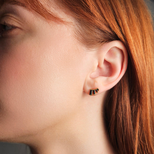 TALISSA EARRINGS - BLACK BAGUETTE MINIMALIST EARRINGS