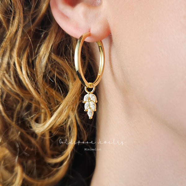 KENDALL EARRINGS - LEAVES DANGLE HOOP EARRINGS