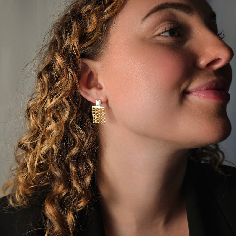 CATALEYA EARRINGS - EMERALD CUT CHAIN DROP EARRINGS