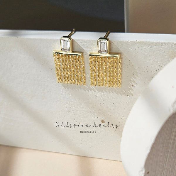 CATALEYA EARRINGS - EMERALD CUT CHAIN DROP EARRINGS