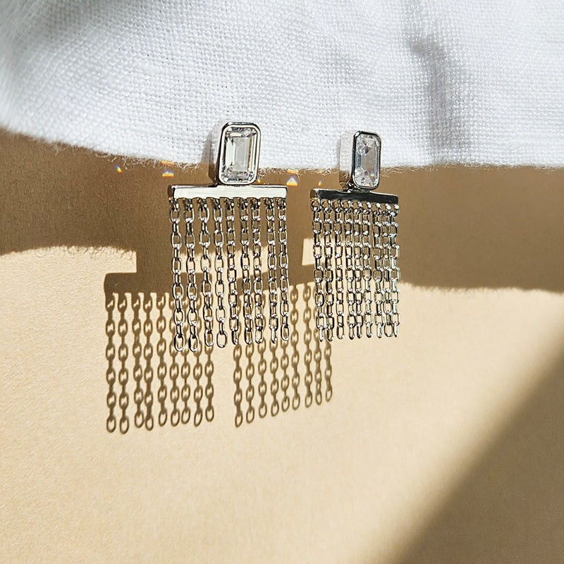 CATALEYA EARRINGS - EMERALD CUT CHAIN DROP EARRINGS
