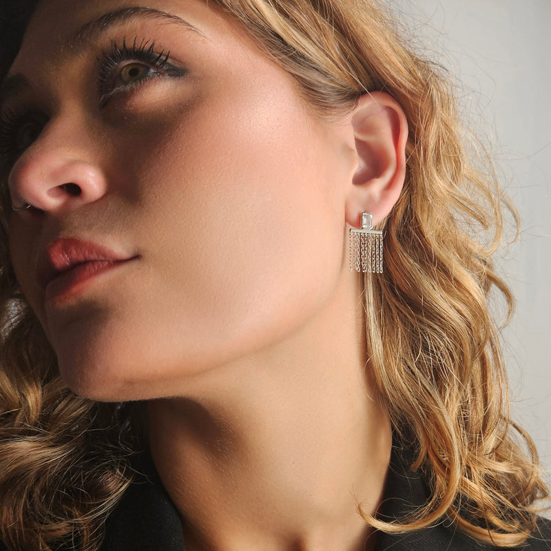 CATALEYA EARRINGS - EMERALD CUT CHAIN DROP EARRINGS