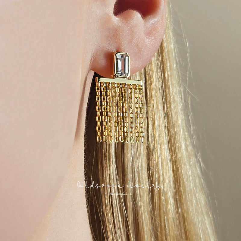 CATALEYA EARRINGS - EMERALD CUT CHAIN DROP EARRINGS
