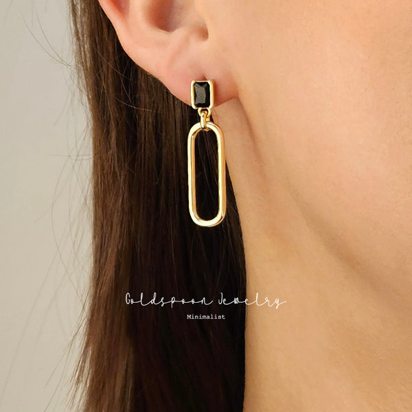 BLESSING EARRINGS - PAPERCLIP LINKED ONYX EARRINGS