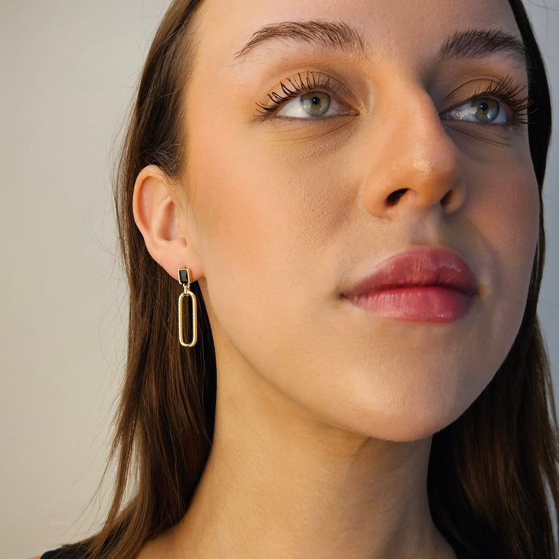 BLESSING EARRINGS - PAPERCLIP LINKED ONYX EARRINGS