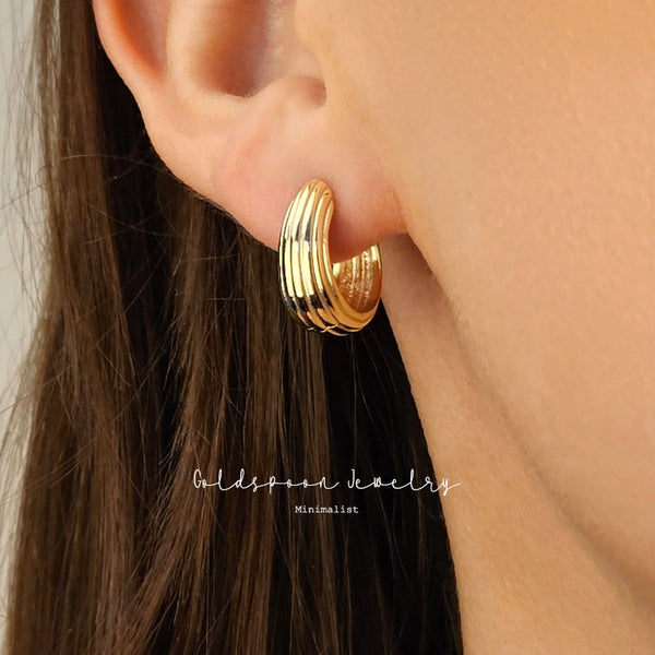 SOFIA EARRINGS - TEXTURED DOME CHUNKY HOOP EARRINGS