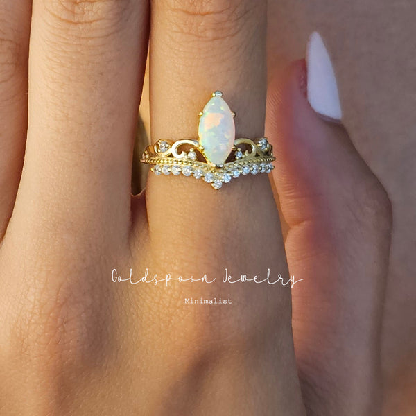 IVEY RING - MARQUISE CUT OPAL CROWN RING