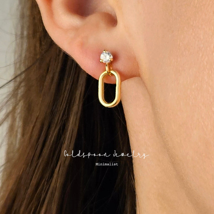 BONNIE EARRINGS - OVAL LINKED CRYSTAL DROP EARRINGS
