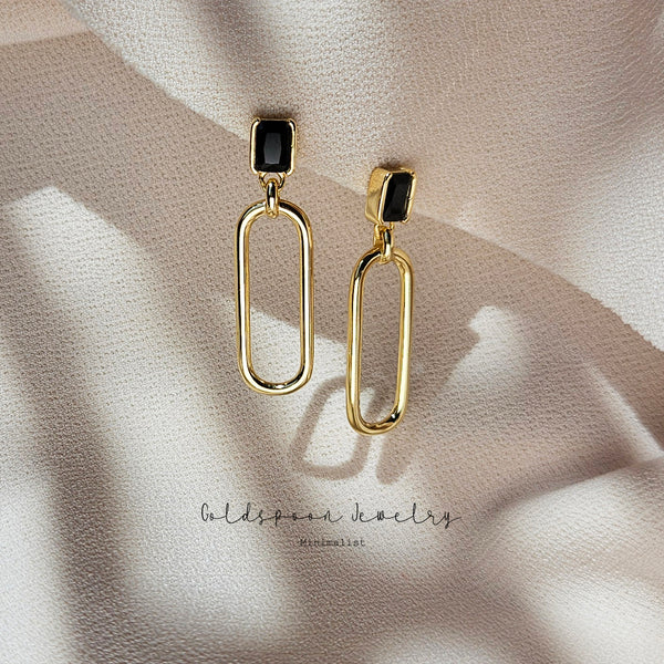 BLESSING EARRINGS - PAPERCLIP LINKED ONYX EARRINGS