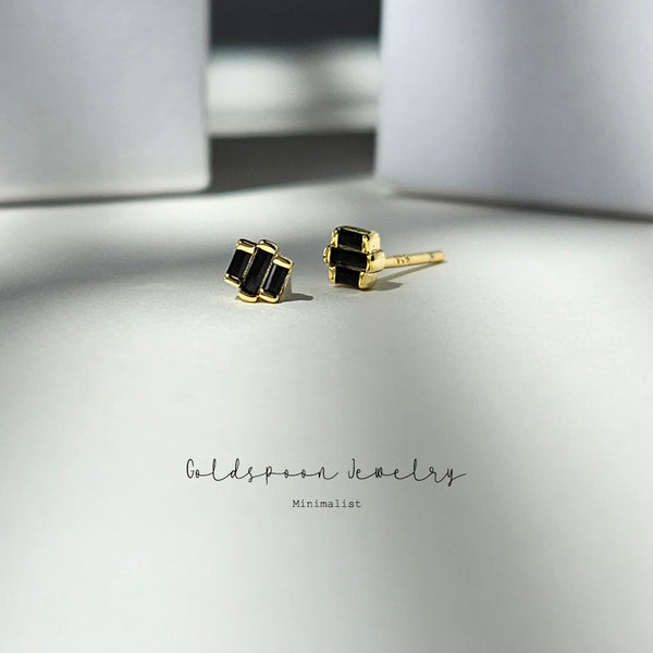JIMENA EARRINGS - TINY ART DECO BLACK BAGUETTE STUD EARRINGS