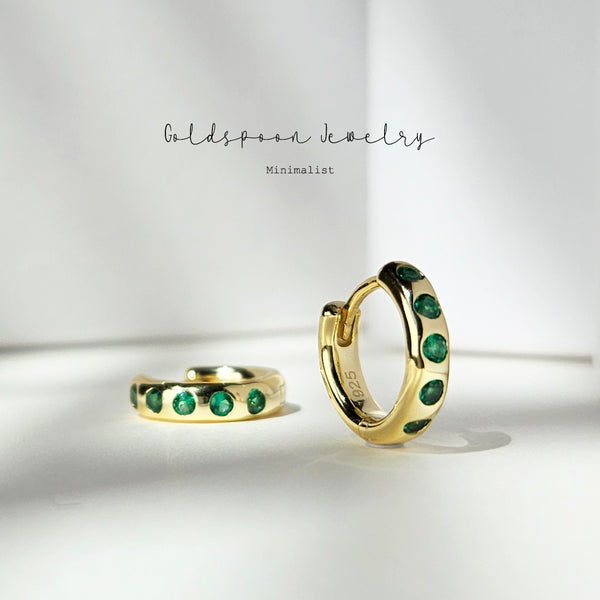 EMERALD DOTS ACCENTED HUGGIE EARRINGS - CAMRYN EARRINGS