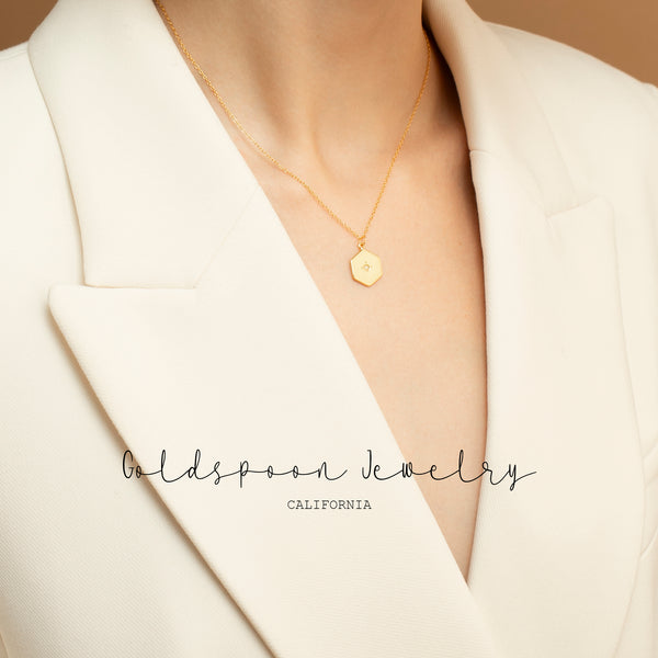 ROCHELLE NECKLACE - OPAL ACCENTED HEXAGON PENDANT NECKLACE
